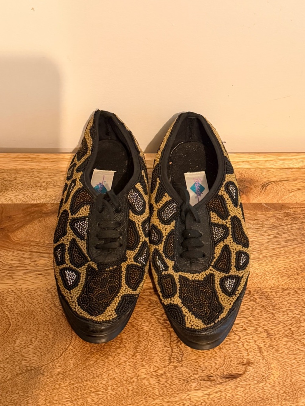 Women’s Vintage Beaded leopard Sneaker — Lace-Up Casual Shoe